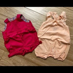 JOJO MAMAN BEBE and BABY GAP set of cute pink summer rompers.